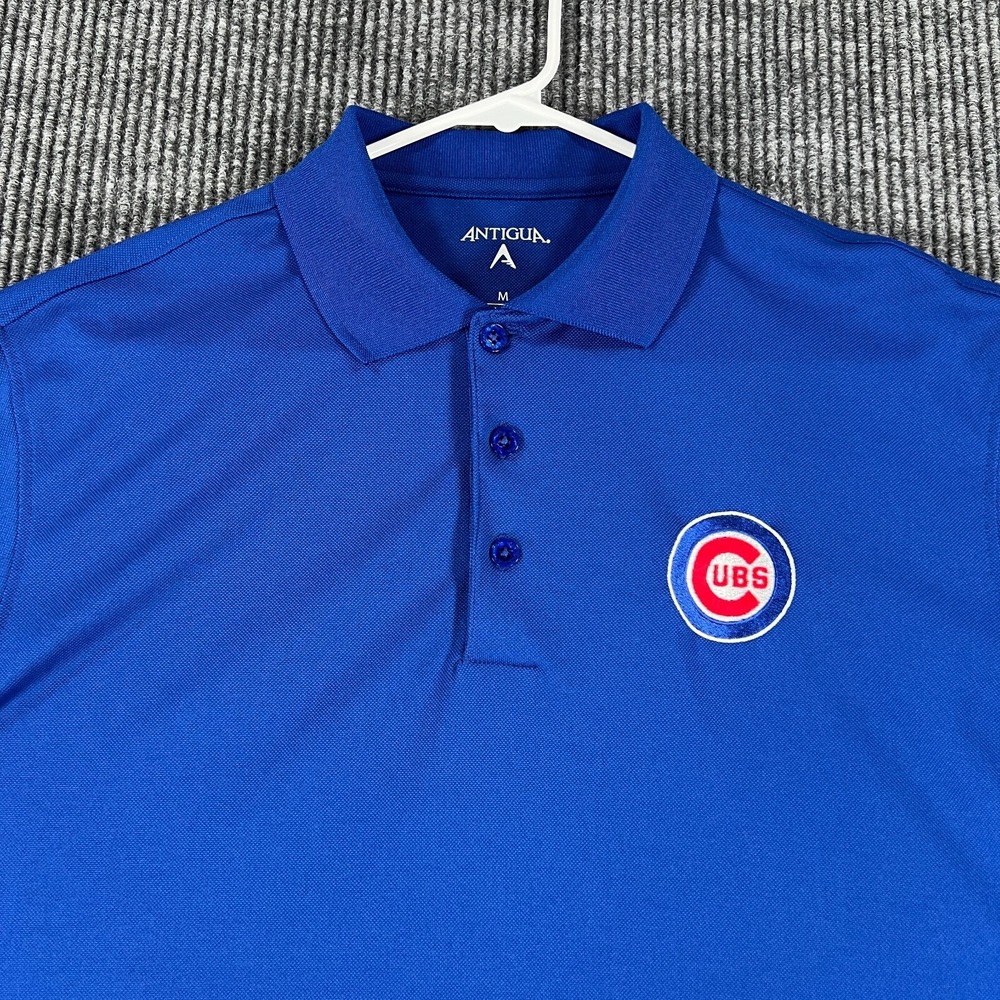 Chicago Cubs Polo Shirt Mens Medium Blue Short Sleeve MLB Baseball Antigua